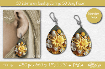 3D Earrings Sublimation Teardrop earring 3D Daisy 3D sublimation Flora