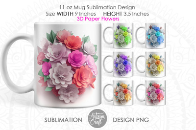 3D Flower mug wrap, 11oz mug template, sublimation design