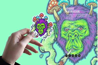 Psychedelic gorilla glue haze strains logo illustrations