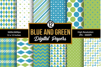 Blue &amp; Green Digital Papers Backgrounds