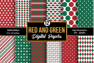 Red &amp; Green Seamless Pattern Digital Paper Backgrounds