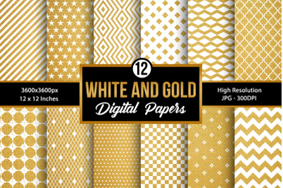 White &amp; Gold Geometric Pattern Digital Papers