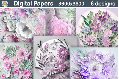 Purple Flowers 3D Background | Pastel Flowers Digital Paper&amp;nbsp;
