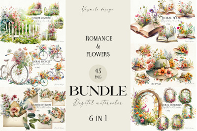 Romantic flower clipart bundle