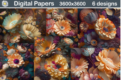 Fall Flowers 3D Background | 3D Flowers Digital Paper