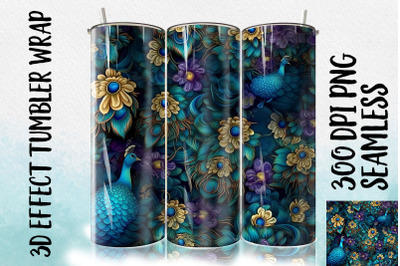 3D Peacock Flower Tumbler Wrap 3