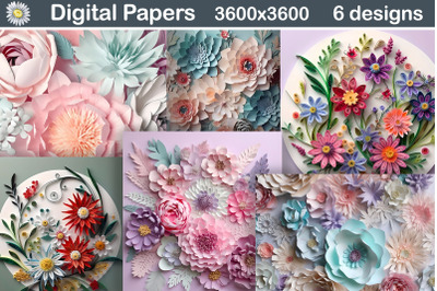 Pastel Flowers 3D Digital Paper | Flower Quilling Background