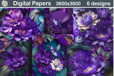 Purple Flowers 3D Digital Paper | Purple Flowers Background