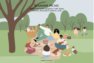 Summer picnic clipart, vector illustration, svg, png, ai, eps