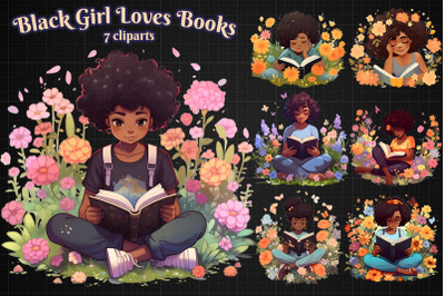 Black Girl Loves Books Cliparts