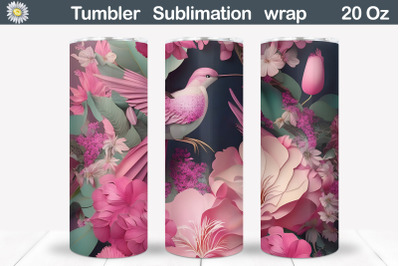 Hummingbird 3D Tumbler | Hummingbird And Pink Flower Tumbler