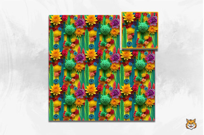 3D Cactus Seamless Pattern