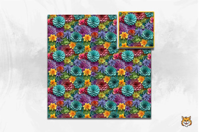 3D Succulent Plant Seamless Pattern