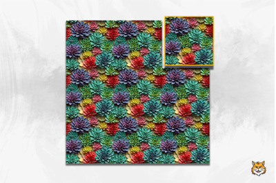 3D Succulent Plant Seamless Pattern