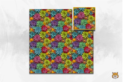 3D Succulent Plant Seamless Pattern