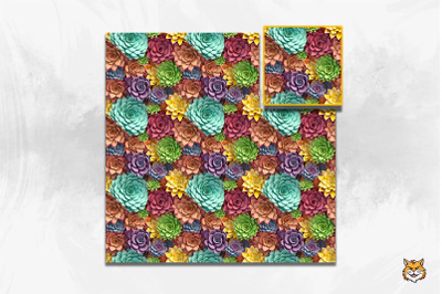 3D Succulent Plant Seamless Pattern