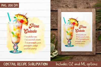 Pina Colada Cocktail Recipe | Kitchen Towel Sublimation PNG