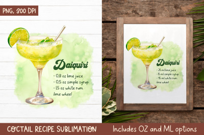 Daiquiri Cocktail Recipe | Kitchen Towel Sublimation Design