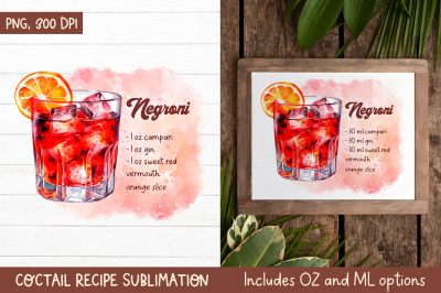Negroni Cocktail Recipe | Kitchen Towel Sublimation Design