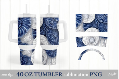 40 OZ Tumbler Wrap. Chinoiserie Porcelain With Shell PNG