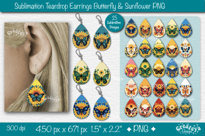 Earrings Sublimation| Teardrop earring Butterfly and Sunflower sublima