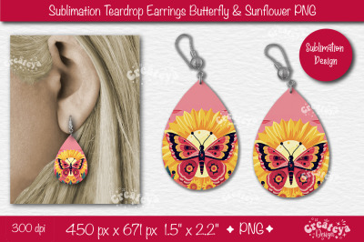 Earrings Sublimation| Teardrop earring Butterfly and Sunflower sublima