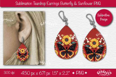 Earrings Sublimation Teardrop earring Butterfly and Sunflower sublimat