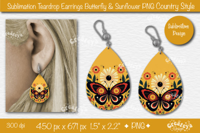 Earrings Sublimation Teardrop earring Butterfly and Sunflower sublimat