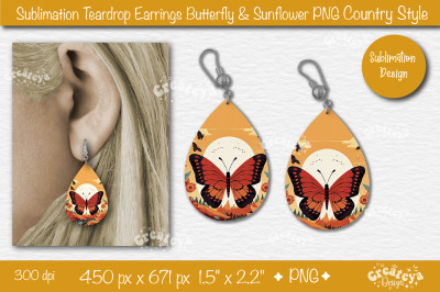 Earrings Sublimation Teardrop earring Butterfly and Sunflower sublimat