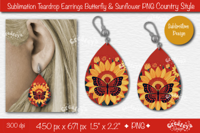 Earrings Sublimation Teardrop earring Butterfly and Sunflower sublimat