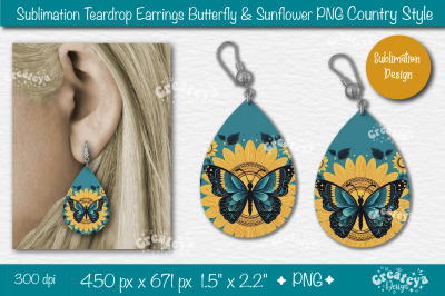 Earrings Sublimation Teardrop earring Butterfly and Sunflower sublimat