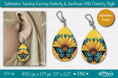 Earrings Sublimation Teardrop earring Butterfly and Sunflower sublimat