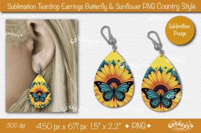 Earrings Sublimation Teardrop earring Butterfly and Sunflower sublimat