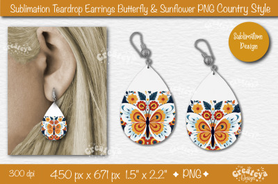 Earrings Sublimation Teardrop earring Butterfly and Sunflower sublimat