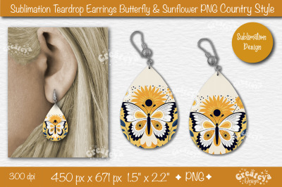 Earrings Sublimation Teardrop earring Butterfly and Sunflower sublimat