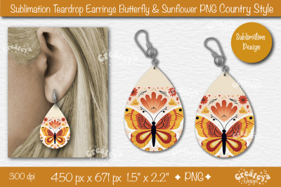 Earrings Sublimation Teardrop earring Butterfly and Sunflower sublimat