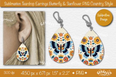 Earrings Sublimation Teardrop earring Butterfly and Sunflower sublimat