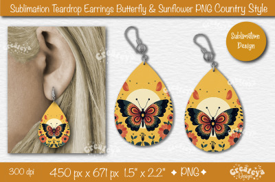 Earrings Sublimation Teardrop earring Butterfly and Sunflower sublimat