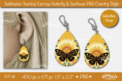 Earrings Sublimation Teardrop earring Butterfly and Sunflower sublimat