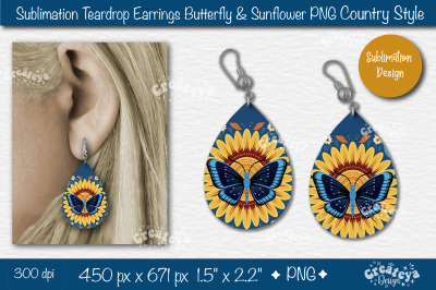 Earrings Sublimation Teardrop earring Butterfly and Sunflower sublimat