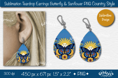 Earrings Sublimation Teardrop earring Butterfly and Sunflower sublimat