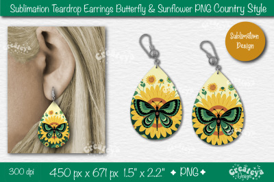 Earrings Sublimation Teardrop earring Butterfly and Sunflower sublimat