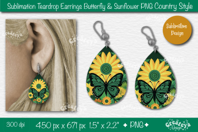 Earrings Sublimation Teardrop earring Butterfly and Sunflower sublimat