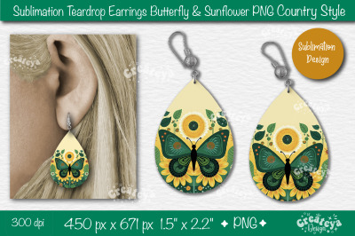 Earrings Sublimation Teardrop earring Butterfly and Sunflower sublimat