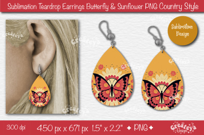 Earrings Sublimation Teardrop earring Butterfly and Sunflower sublimat