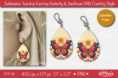 Earrings Sublimation Teardrop earring Butterfly and Sunflower sublimat