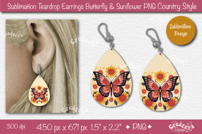 Earrings Sublimation Teardrop earring Butterfly and Sunflower sublimat