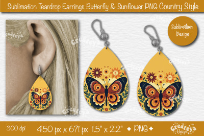 Earrings Sublimation Teardrop earring Butterfly and Sunflower sublimat