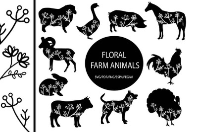 Floral Farm Animal, SVG, digital paper, summer, flower