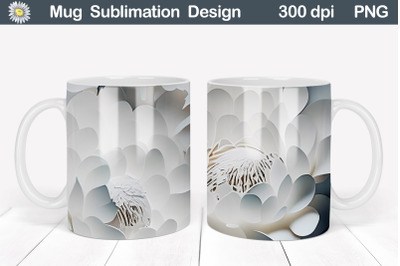 3D White Peonies Mug | 3D Flowers Mug Sublimation